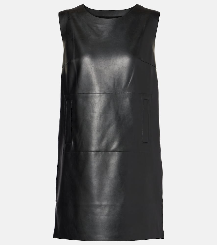 Gathered faux leather minidress