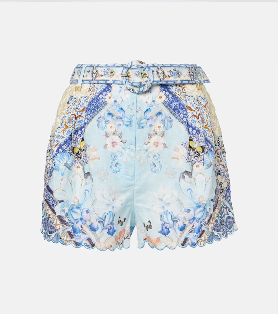 Camilla Belted floral linen shorts