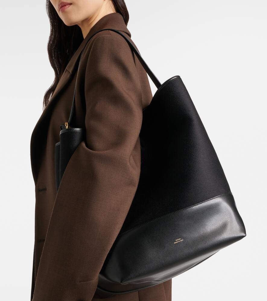 Totême Leather-trimmed Tote Bag In Black