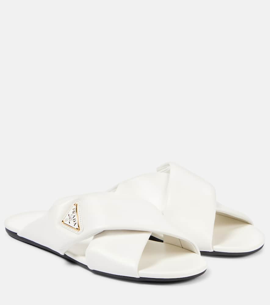 Prada Nappa Leather Flat Open Toe Sandals In White