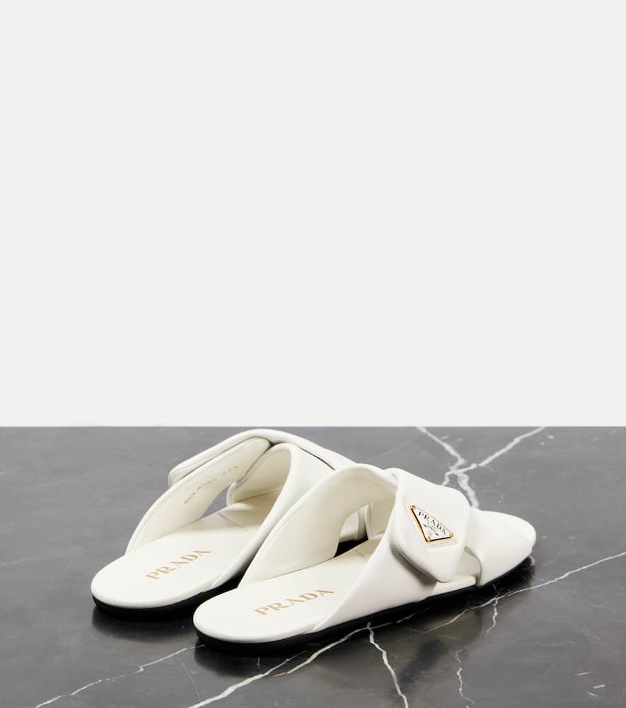 Prada Nappa Leather Flat Open Toe Sandals In White