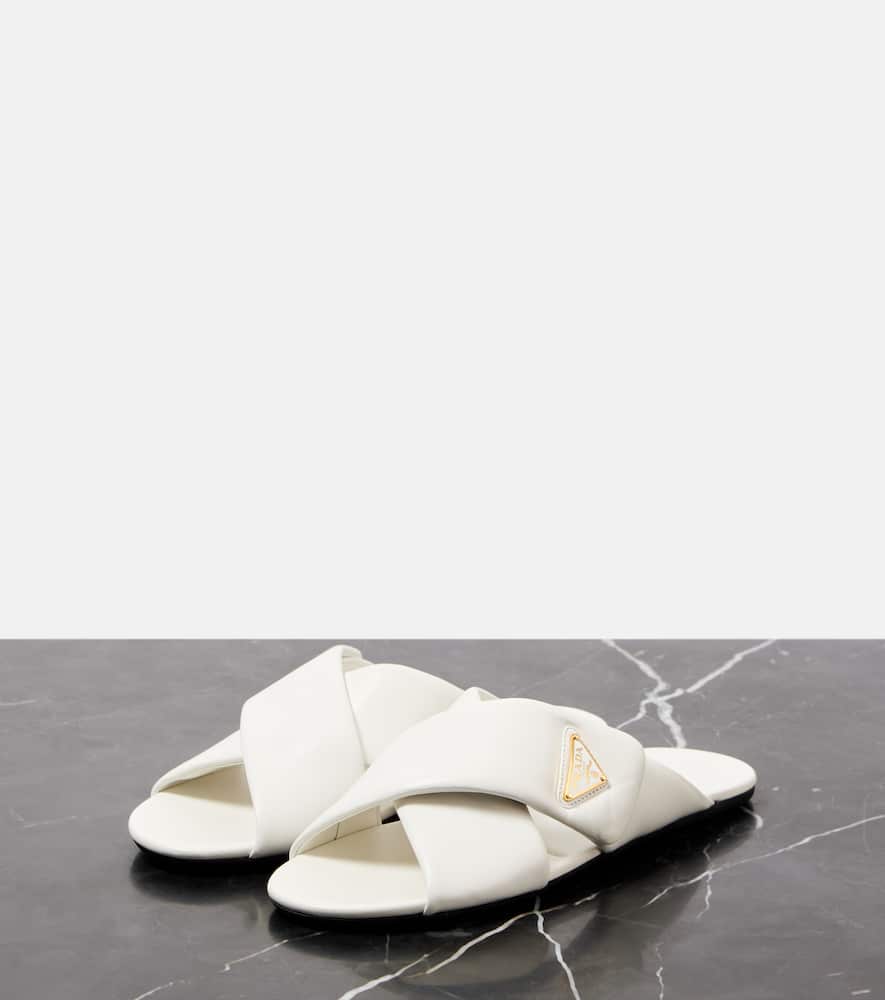 Prada Nappa Leather Flat Open Toe Sandals In White