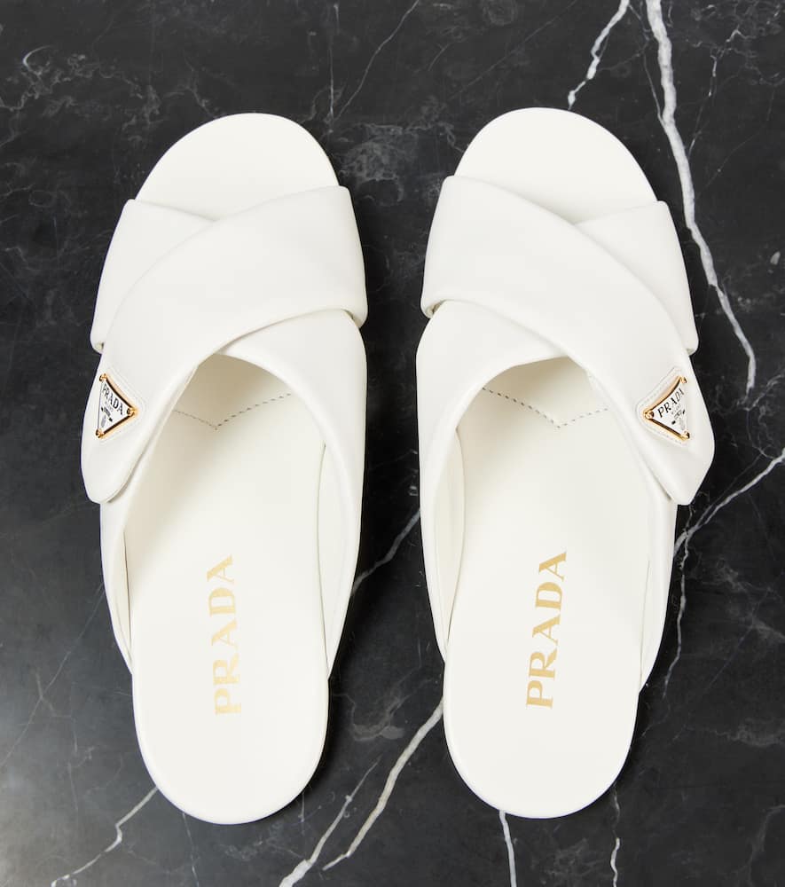 Prada Nappa Leather Flat Open Toe Sandals In White