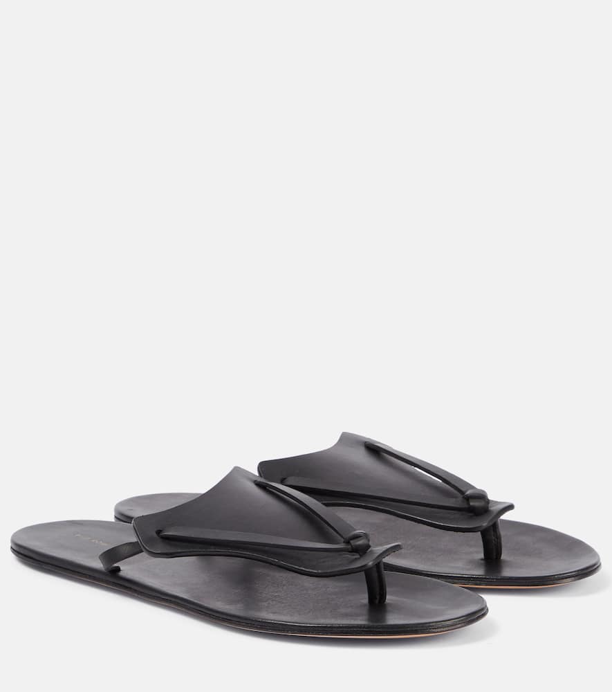 The Row Helena Leather Slides In Black
