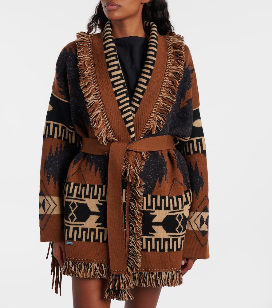 Alanui Geometric Pattern Cardigan Belted Waist In Brown