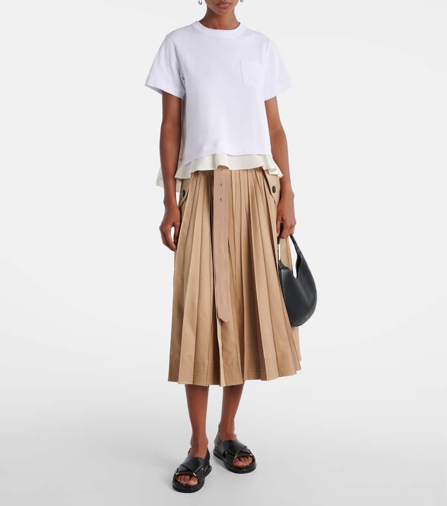Sacai Twill And Cotton T-shirt In White