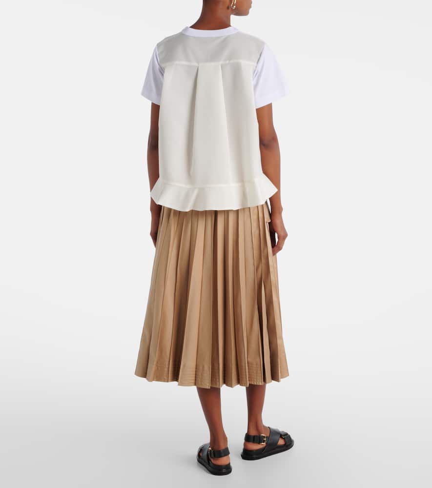 Sacai Twill And Cotton T-shirt In White