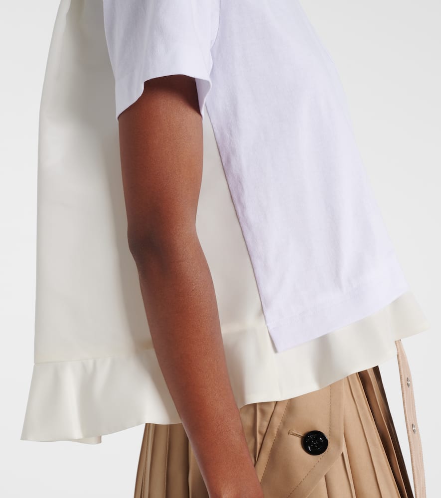 Sacai Twill And Cotton T-shirt In White