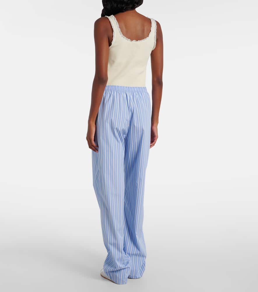 Miu Miu Striped Cotton Poplin Wide-leg Pants In Blue