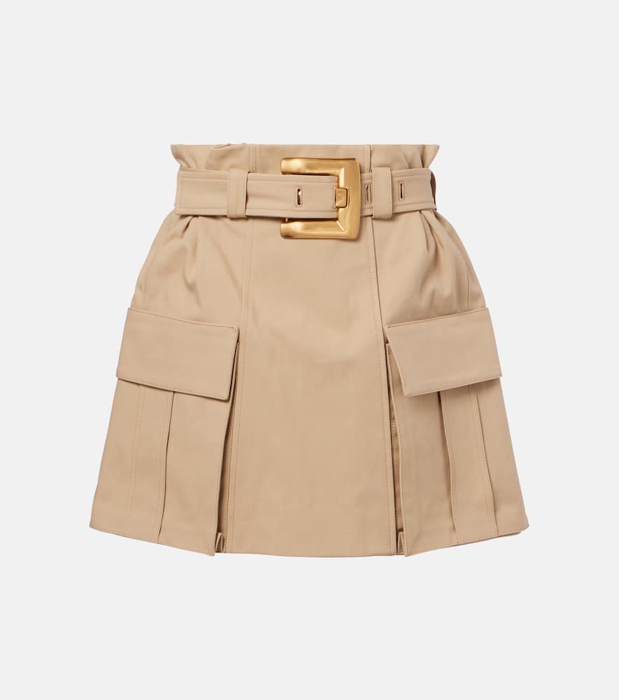 Balmain Cotton Gabardine High-waist Mini Skirt In Neutral