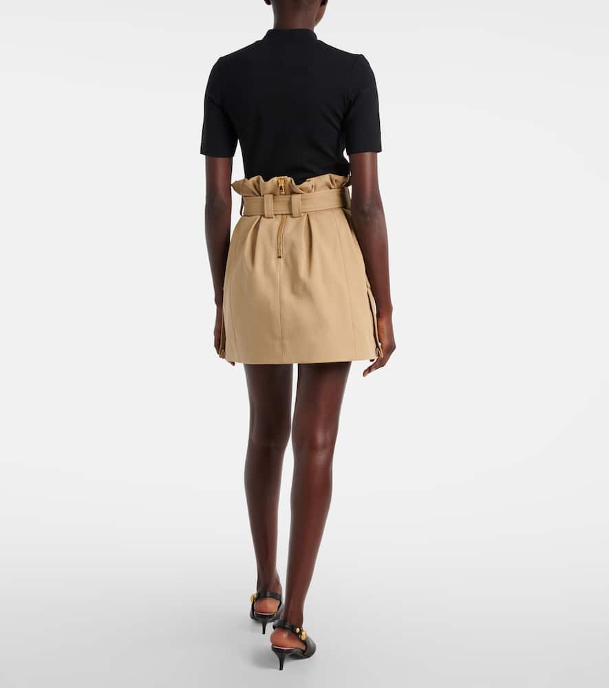 Balmain Cotton Gabardine High-waist Mini Skirt In Neutral
