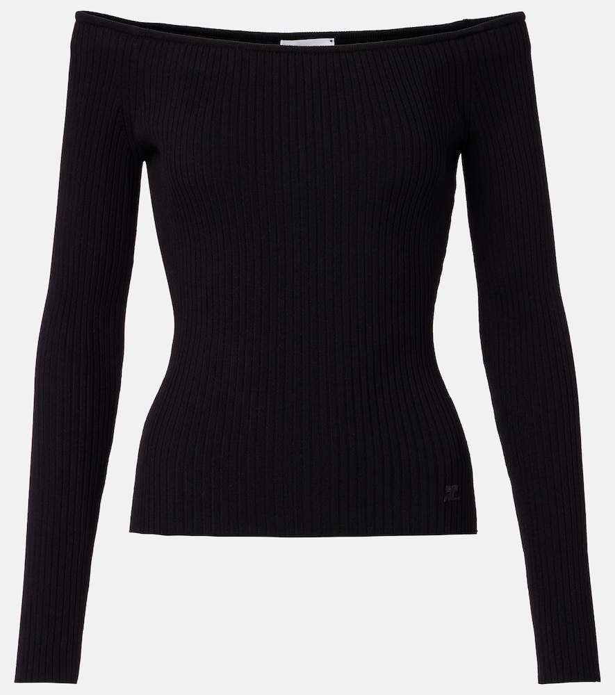 Courrèges Off-shoulder ribbed-knit top　クレージュ オフショルダー リブニットトップ Courrèges