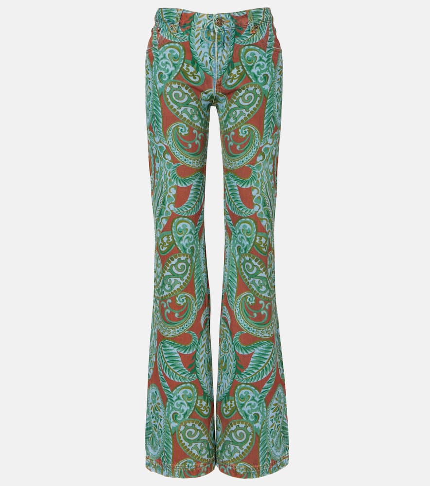 Etro Straight Fit With Paskey Motif Trousers Multicolor In Green
