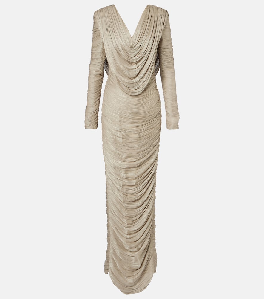 Marmar Halim Draped Pleated Gown In Gray