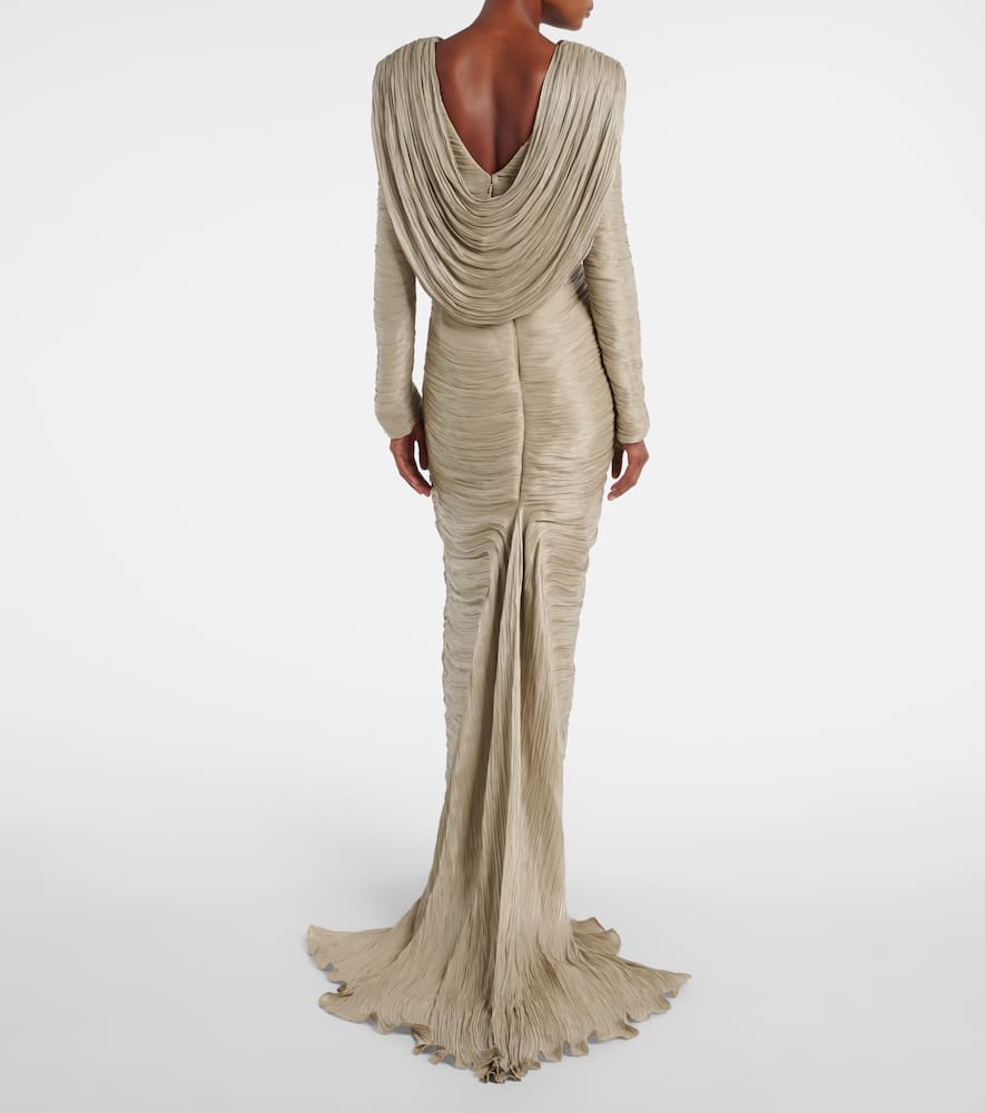 Marmar Halim Draped Pleated Gown In Gray
