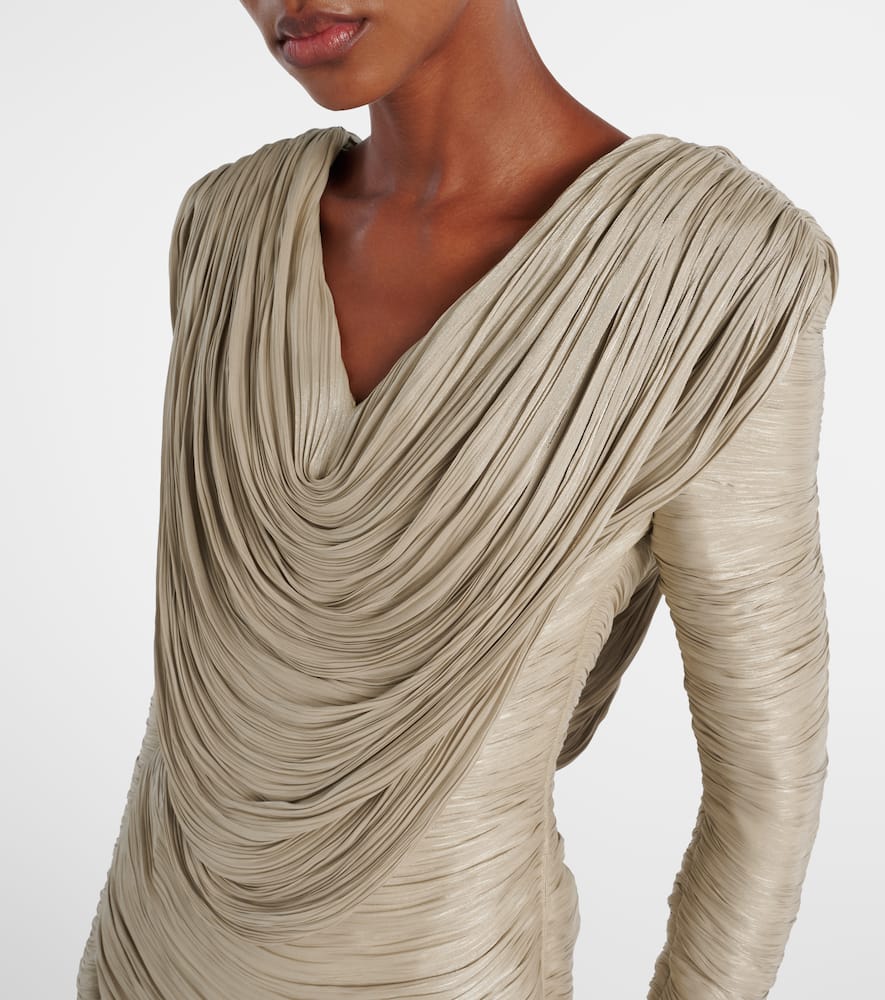 Marmar Halim Draped Pleated Gown In Gray