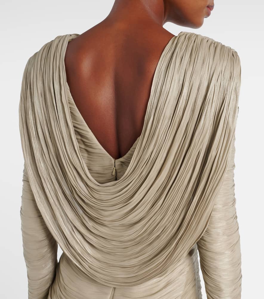 Marmar Halim Draped Pleated Gown In Gray