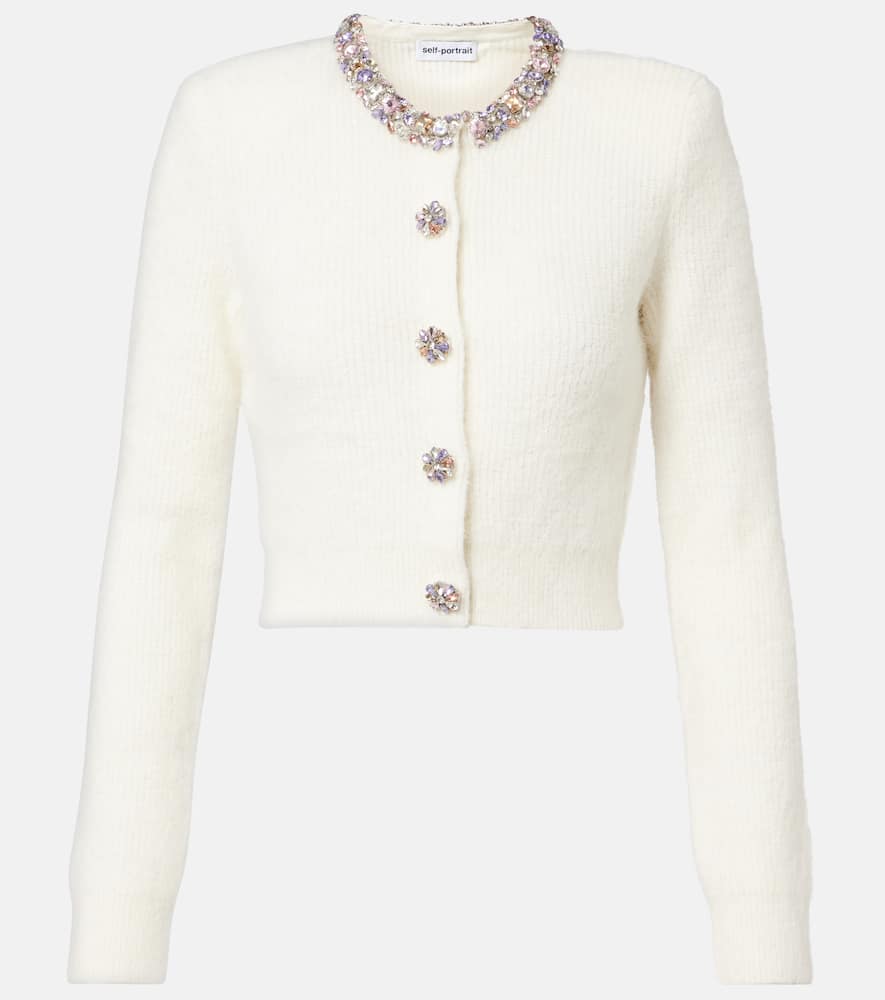 Embellished ribbed-knit cardigan