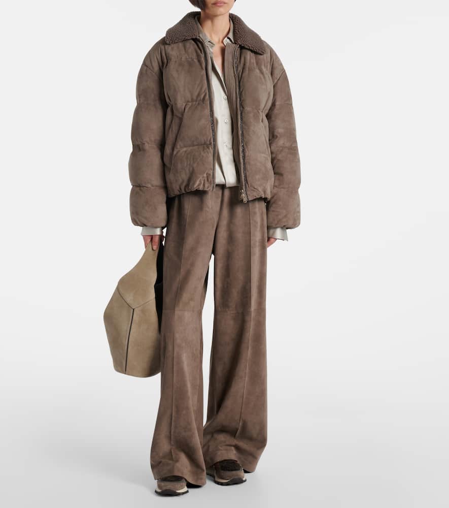 Brunello Cucinelli Shearling-lined Suede Low-top Sneakers In Brown