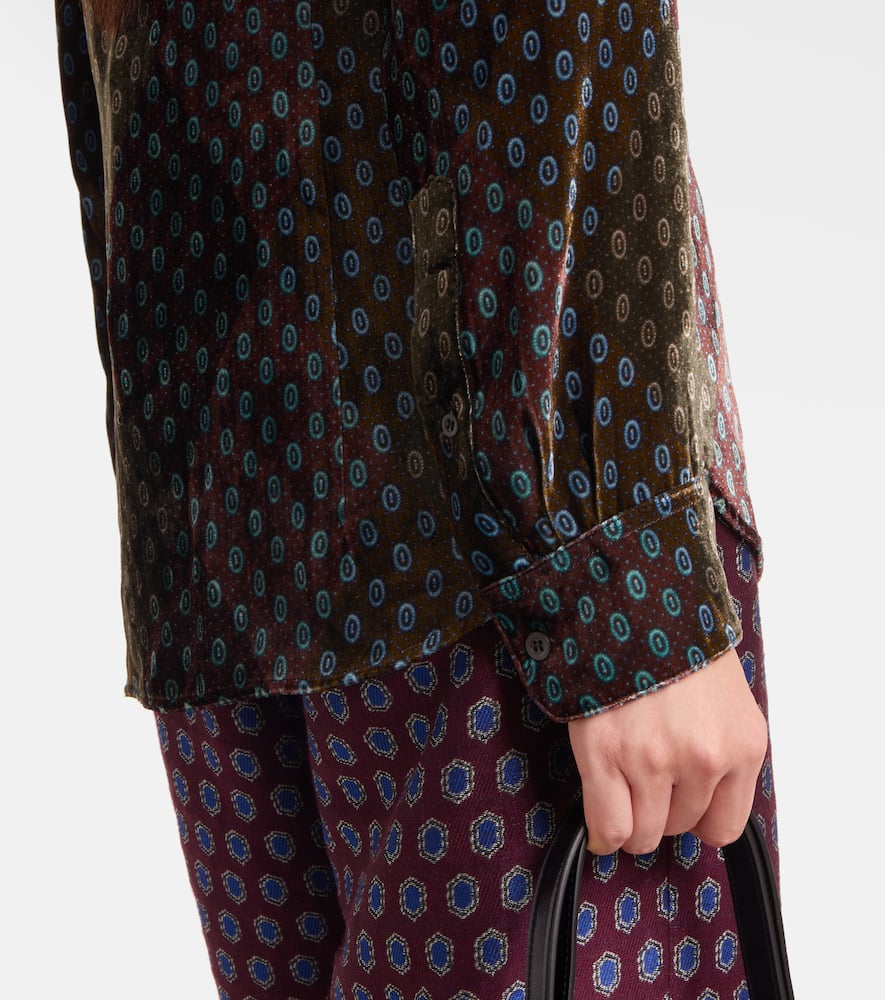 Dries Van Noten Printed Velvet Shirt In Green