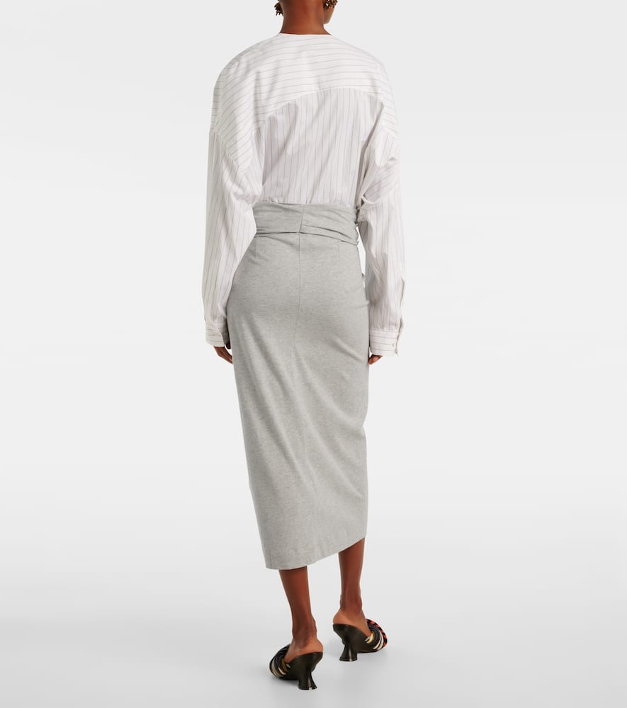 Dries Van Noten Gathered Cotton Jersey Midi Skirt In Green