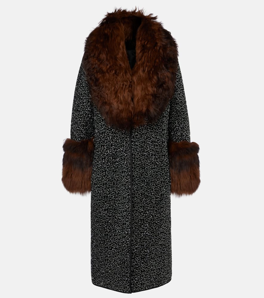 Jacques Wei Embellished Shearling-trimmed Coat In Gray