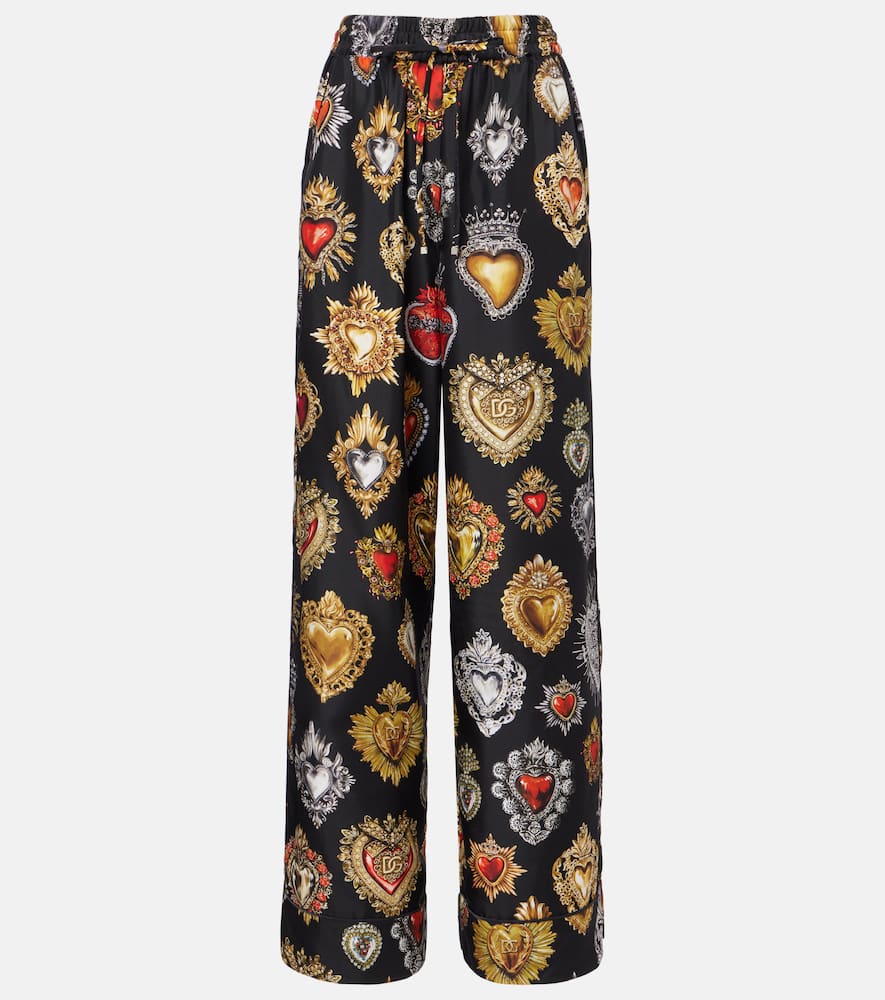 Dolce & Gabbana Devotion Silk Twill Palazzo Pants In Multi