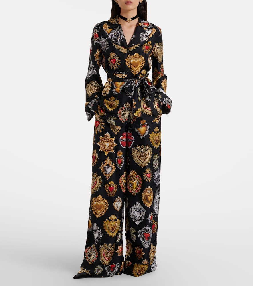 Dolce & Gabbana Devotion Silk Twill Palazzo Pants In Multi