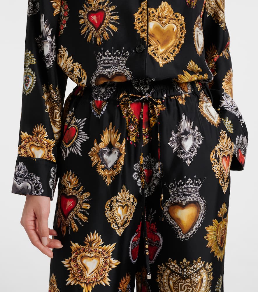 Dolce & Gabbana Devotion Silk Twill Palazzo Pants In Multi
