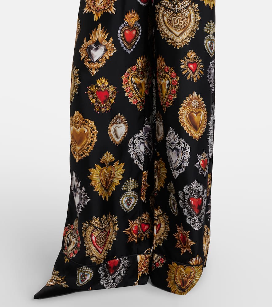 Dolce & Gabbana Devotion Silk Twill Palazzo Pants In Multi