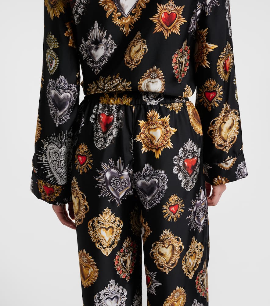 Dolce & Gabbana Devotion Silk Twill Palazzo Pants In Multi
