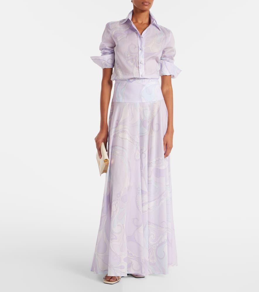 Pucci Printed Cotton-voile Maxi Skirt In Purple