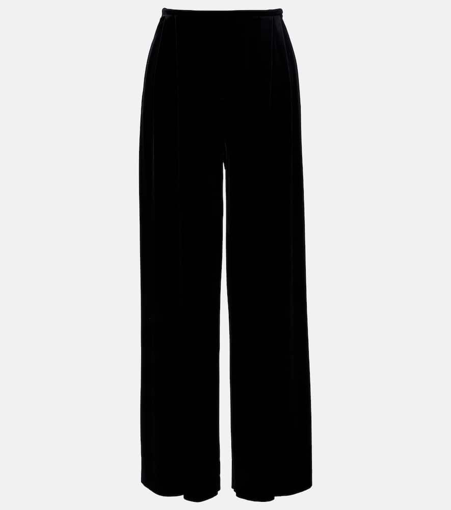 Norma Kamali Pleated High-rise Velvet Wide-leg Pants In Black