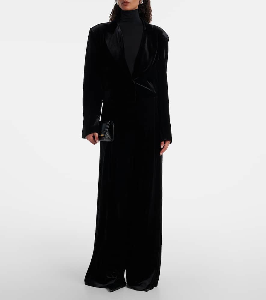 Norma Kamali Pleated High-rise Velvet Wide-leg Pants In Black