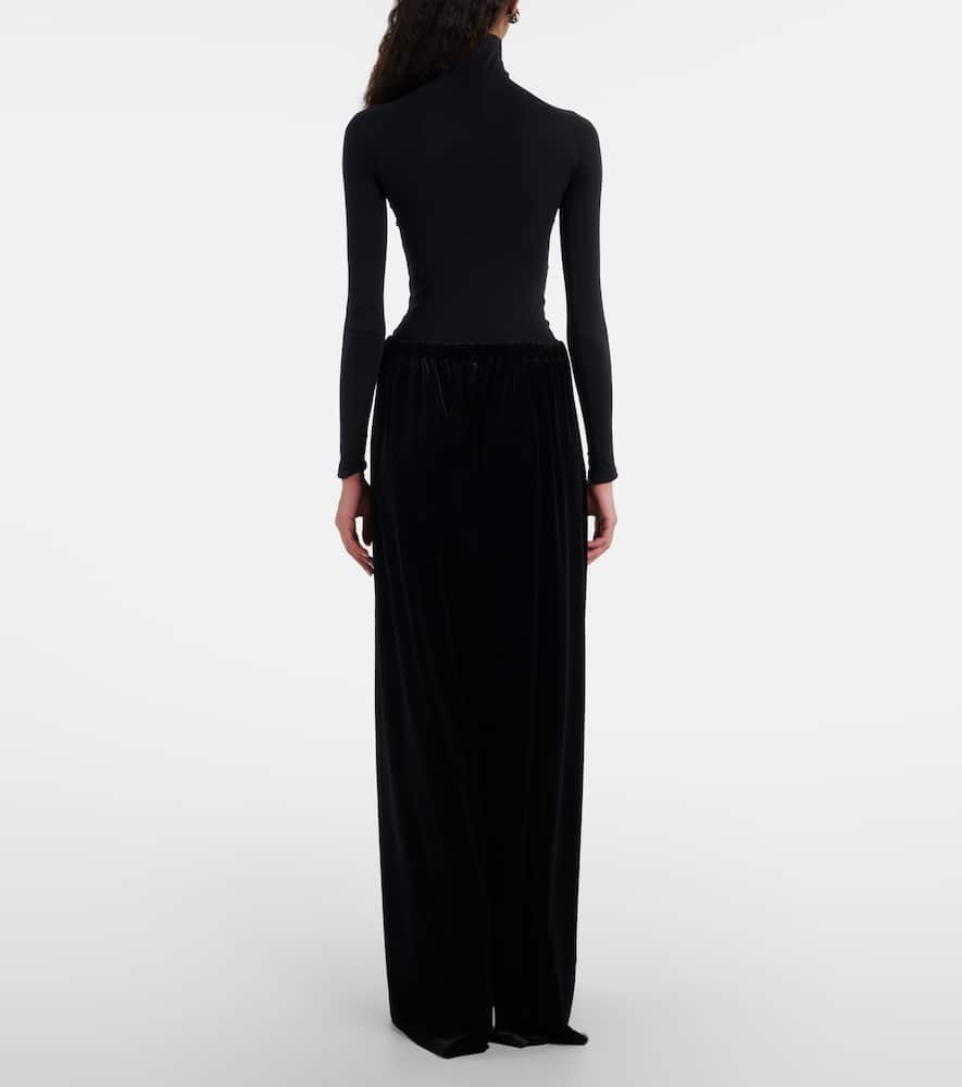 Norma Kamali Pleated High-rise Velvet Wide-leg Pants In Black