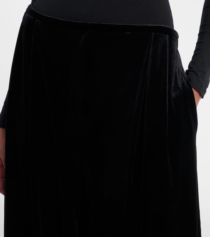 Norma Kamali Pleated High-rise Velvet Wide-leg Pants In Black