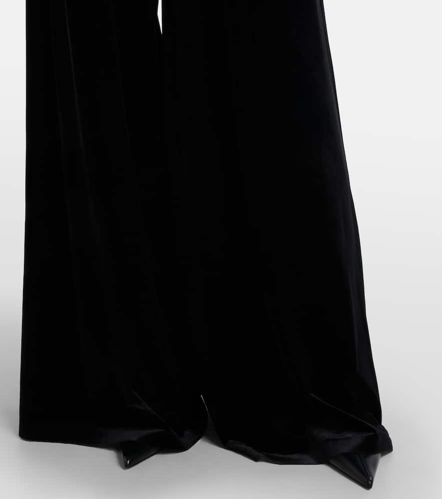 Norma Kamali Pleated High-rise Velvet Wide-leg Pants In Black