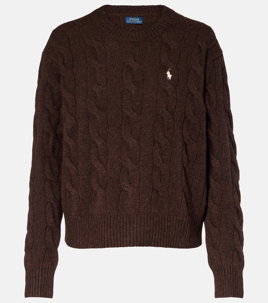 Polo Ralph Lauren Embroidered Cable-knit Wool And Cashmere-blend Cardigan In Brown