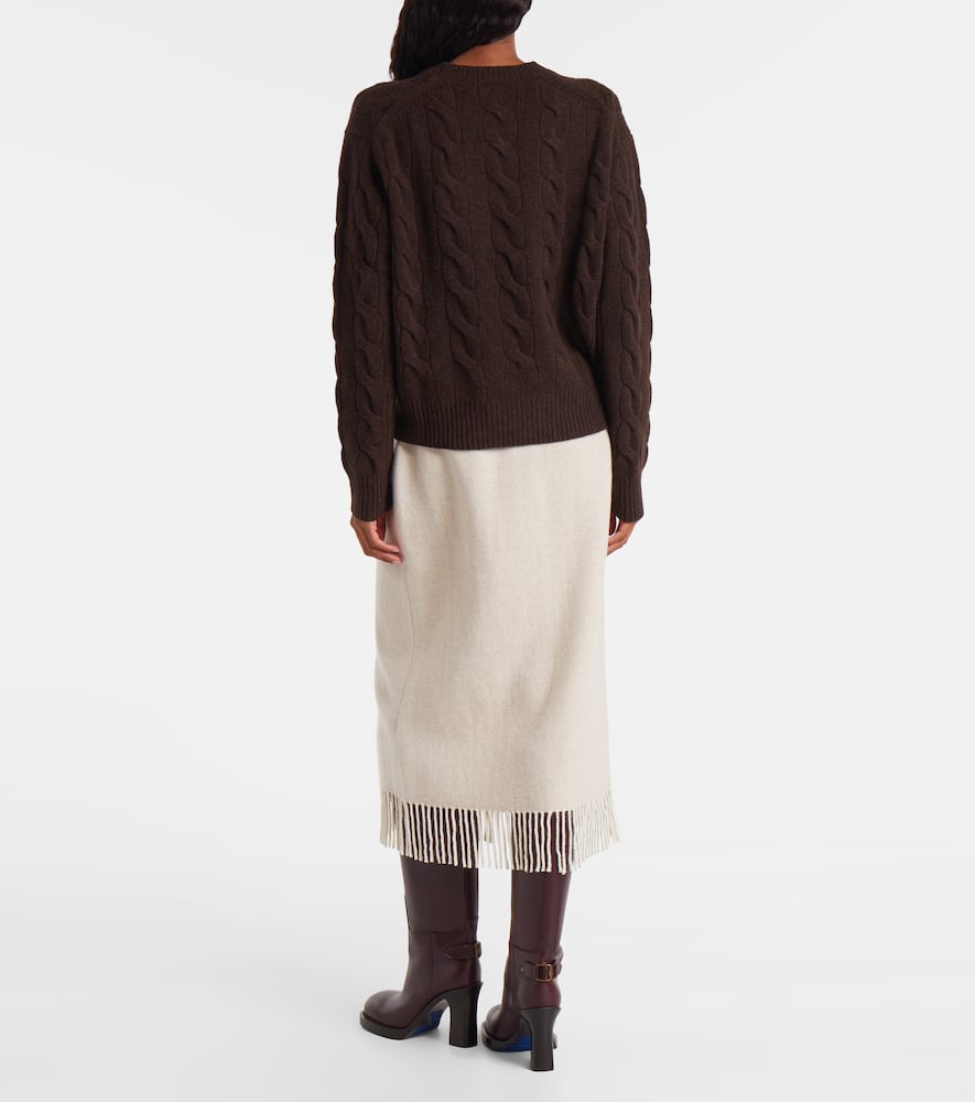 Polo Ralph Lauren Embroidered Cable-knit Wool And Cashmere-blend Cardigan In Brown