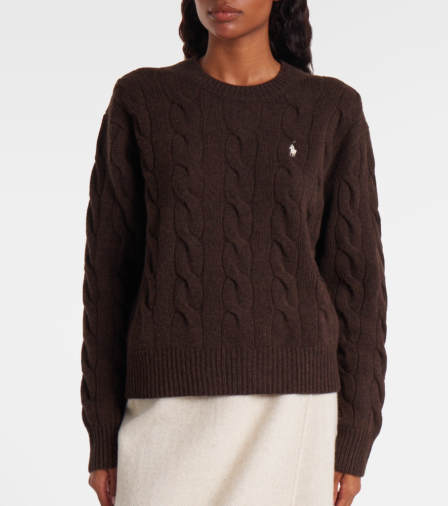 Polo Ralph Lauren Embroidered Cable-knit Wool And Cashmere-blend Cardigan In Brown