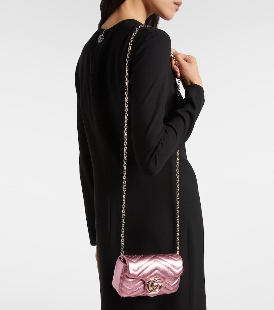 Gucci Gg Marmont Mini Leather Shoulder Bag In Pink