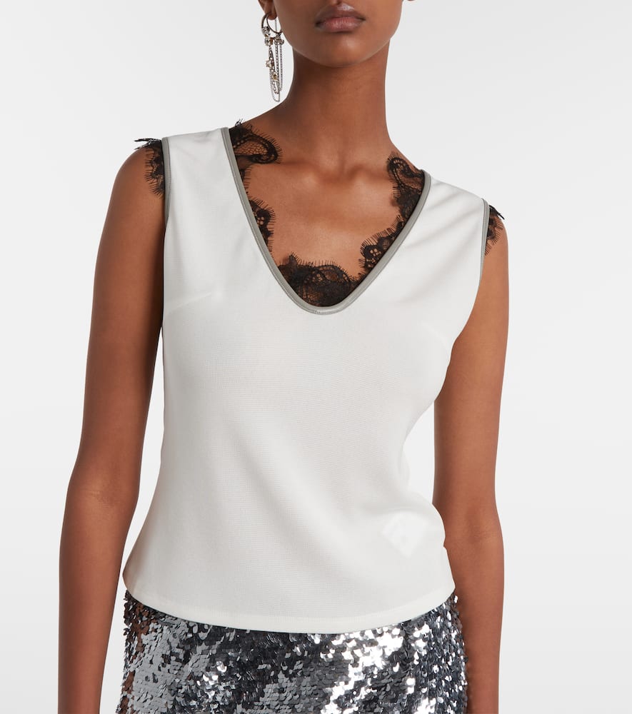 Jacques Wei Layered Lace-trimmed Jersey Top In White