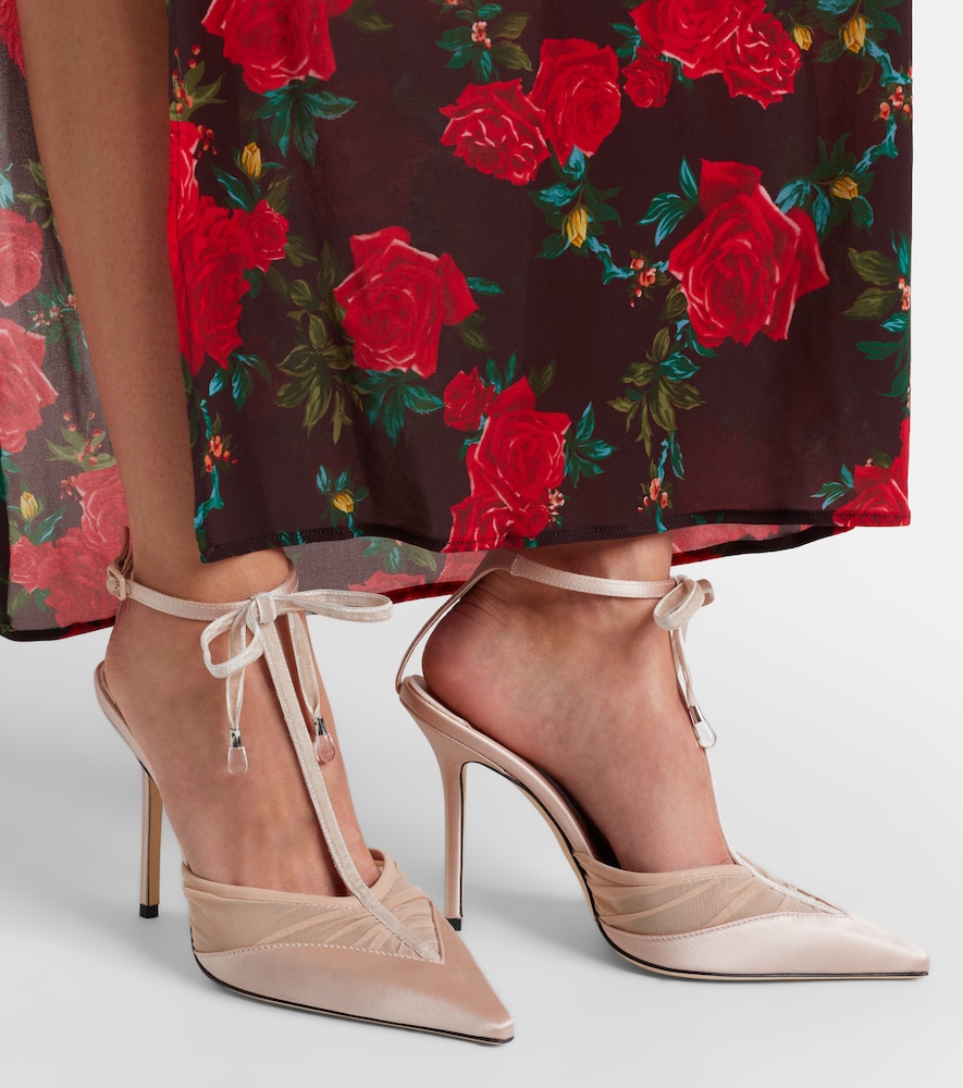 Jimmy Choo Afia 100 velvet-trimmed satin pumps
