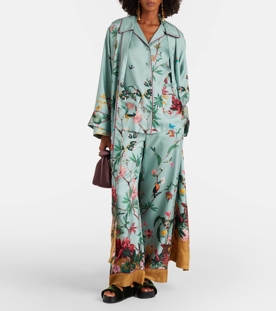 La Doublej Floral Panel Pyjama Shirt In Blue