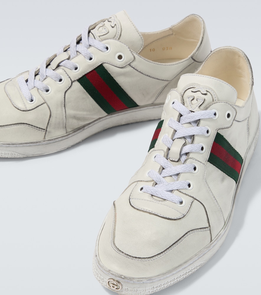  Gucci Gucci Stretch Web Stripe Leather Sneakers 