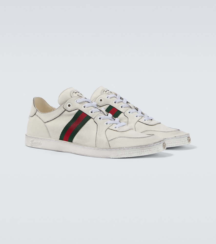  Gucci Gucci Stretch Web Stripe Leather Sneakers 
