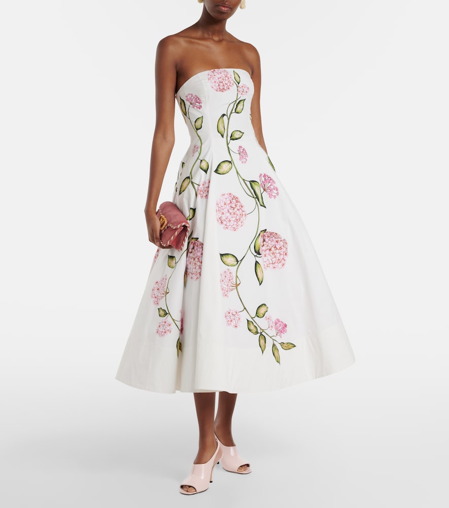 Oscar de la Renta Floral cotton-blend poplin bustier gown