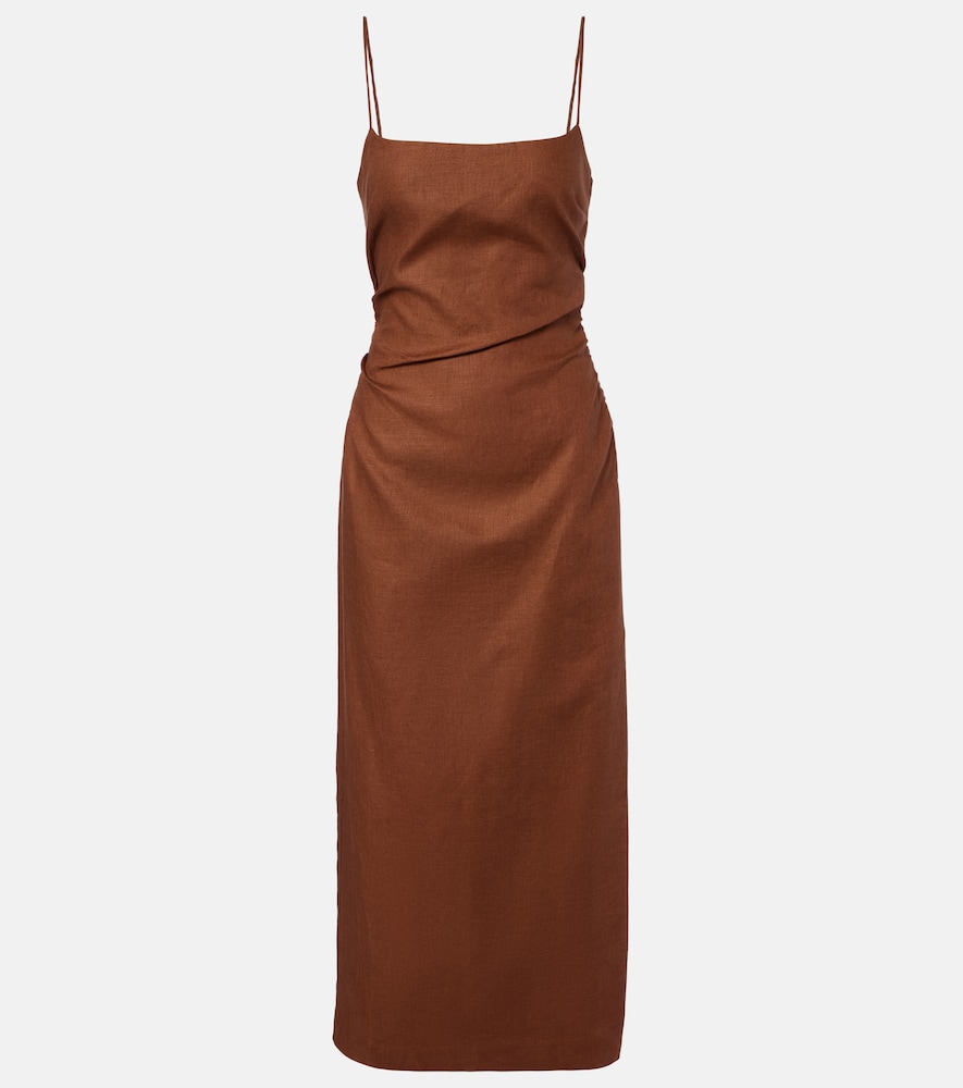 Sir Linen Midi Dress In Brown