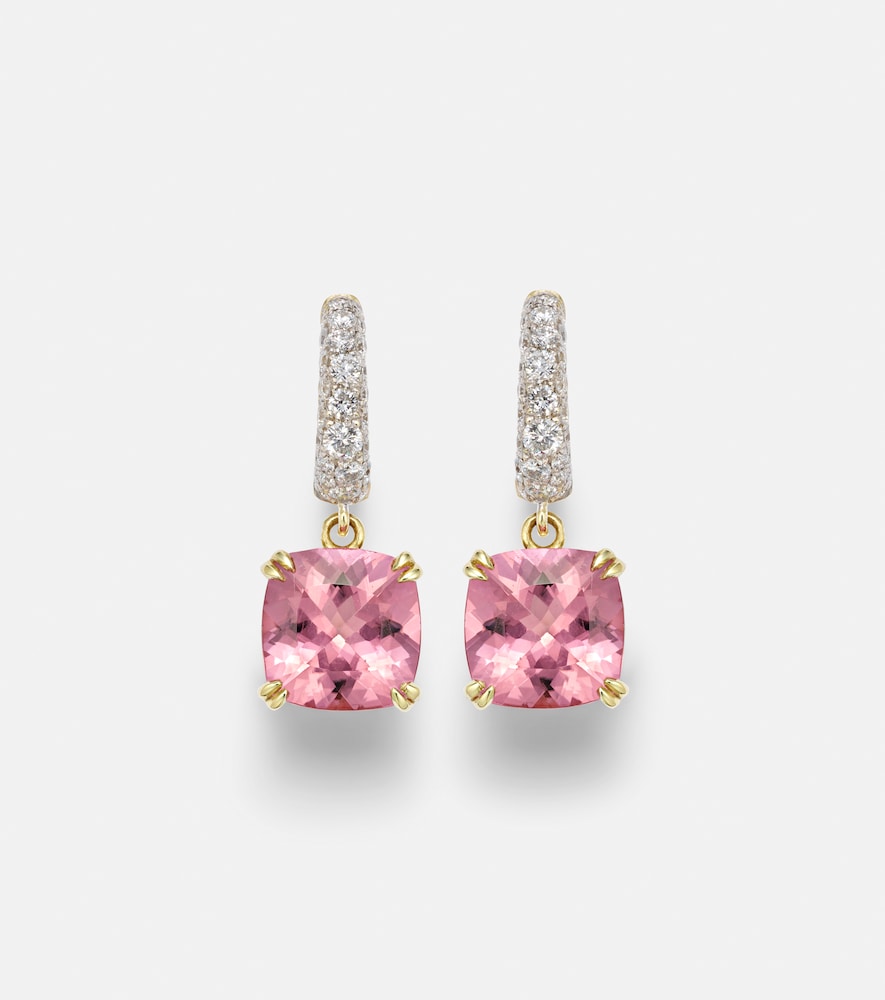 Orecchini a cerchio Cobblestone Micro in oro 18kt con morganiti e diamanti