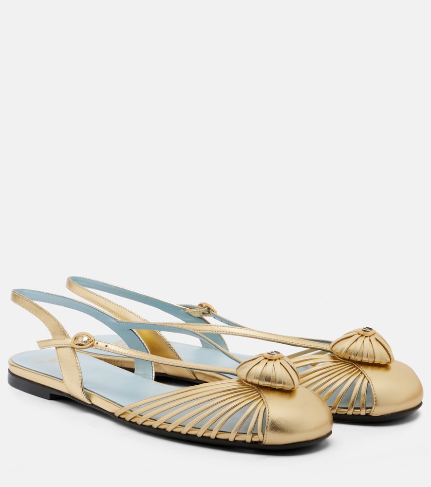 Valentino Garavani Women's Gold Cour Royal Metallic Leather Slingback Flats UK Size 3.5 - Mytheresa